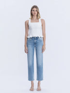 HIGH RISE MEDIUM LIGHT WASH ANKLE STRAIGHT JEANS