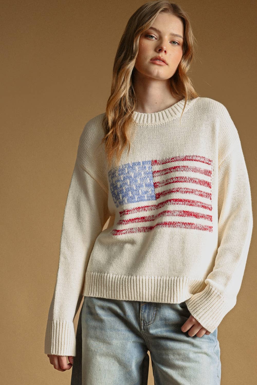 AMERICAN FLAG ROUND NECK SWEATER TOP