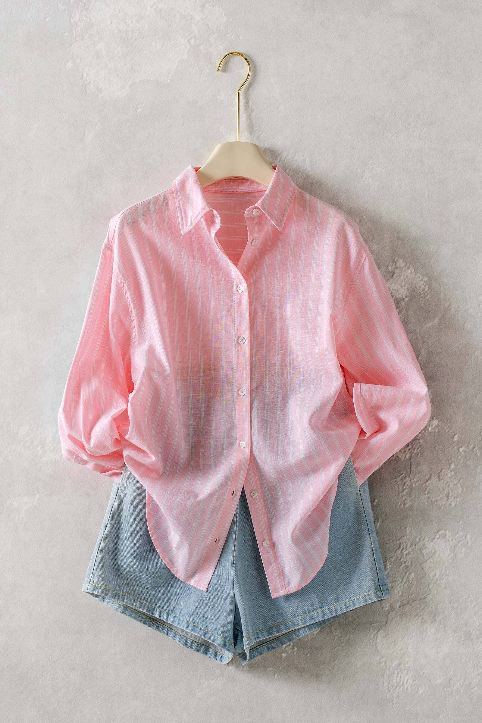 Striped Linen Blend Button Up Shirt