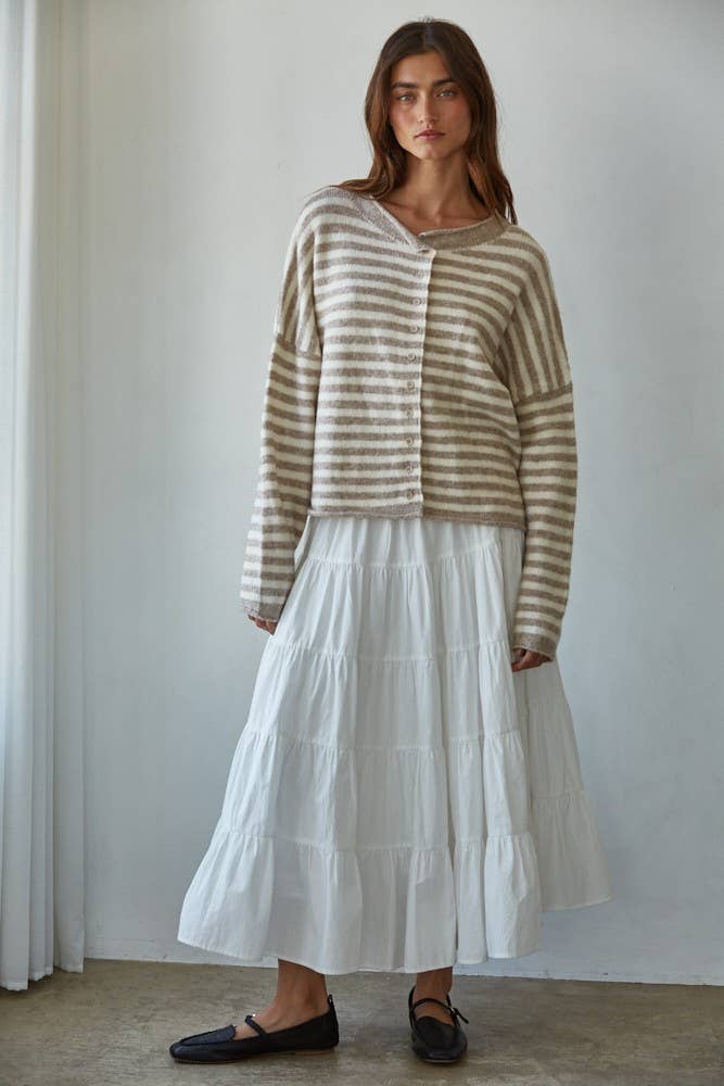 Knit Sweater Striped Buttondown Cardigan Top