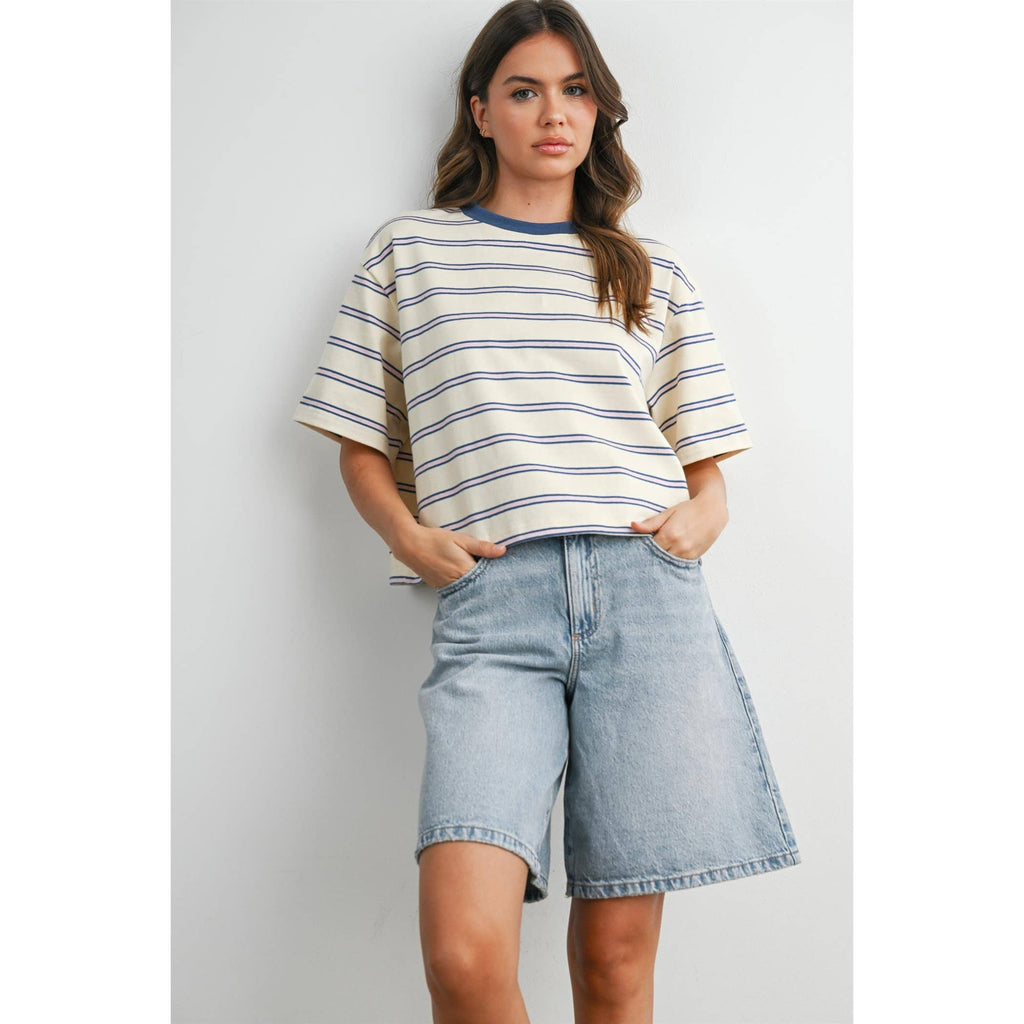 Striped Boxy Cropped T-Shirt