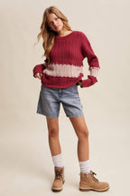 Colorblock Cable Knit Sweater