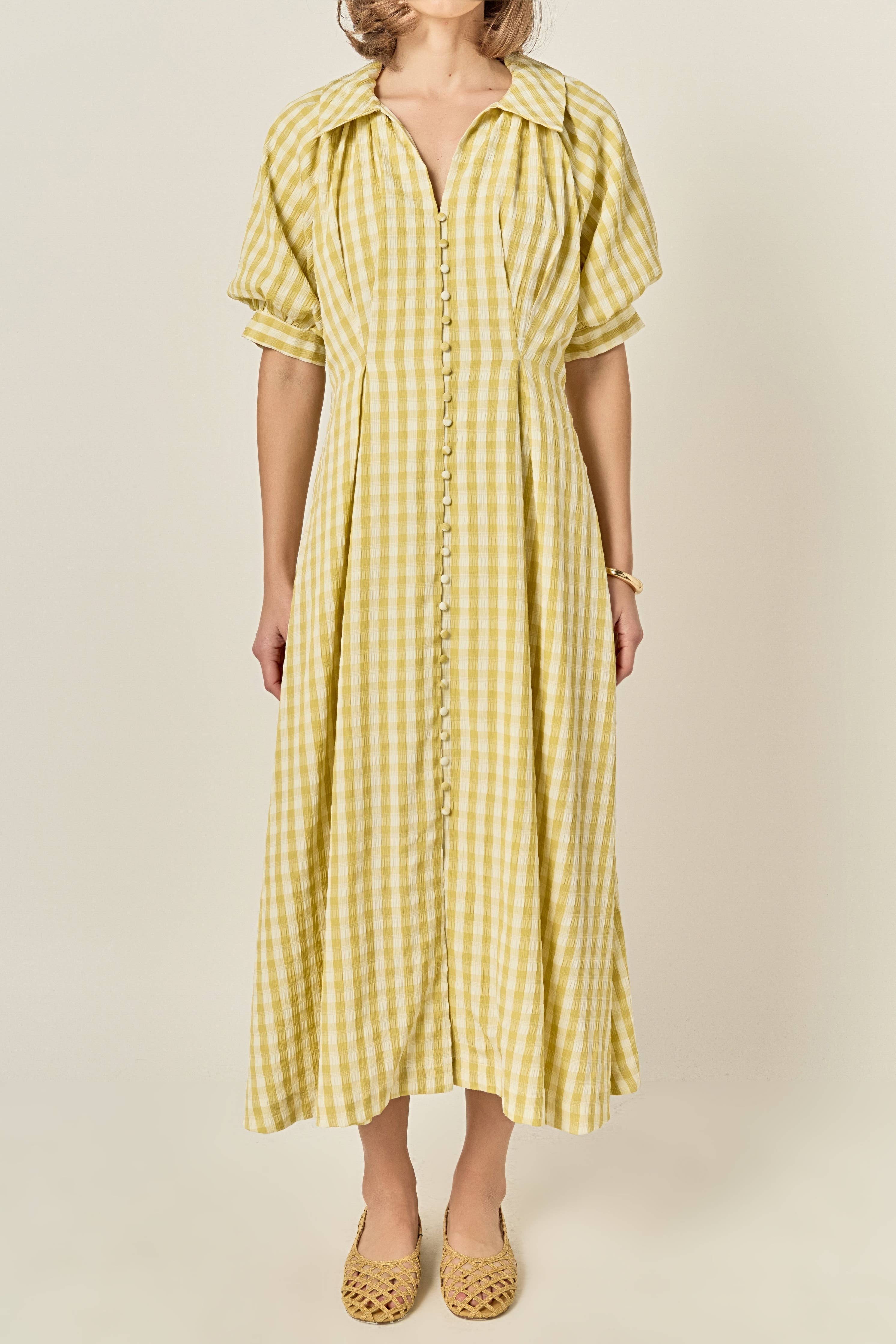 Gingham Puff Sleeve Dress