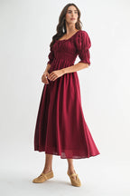 Smocked Midi Dress with Pleated Skirt