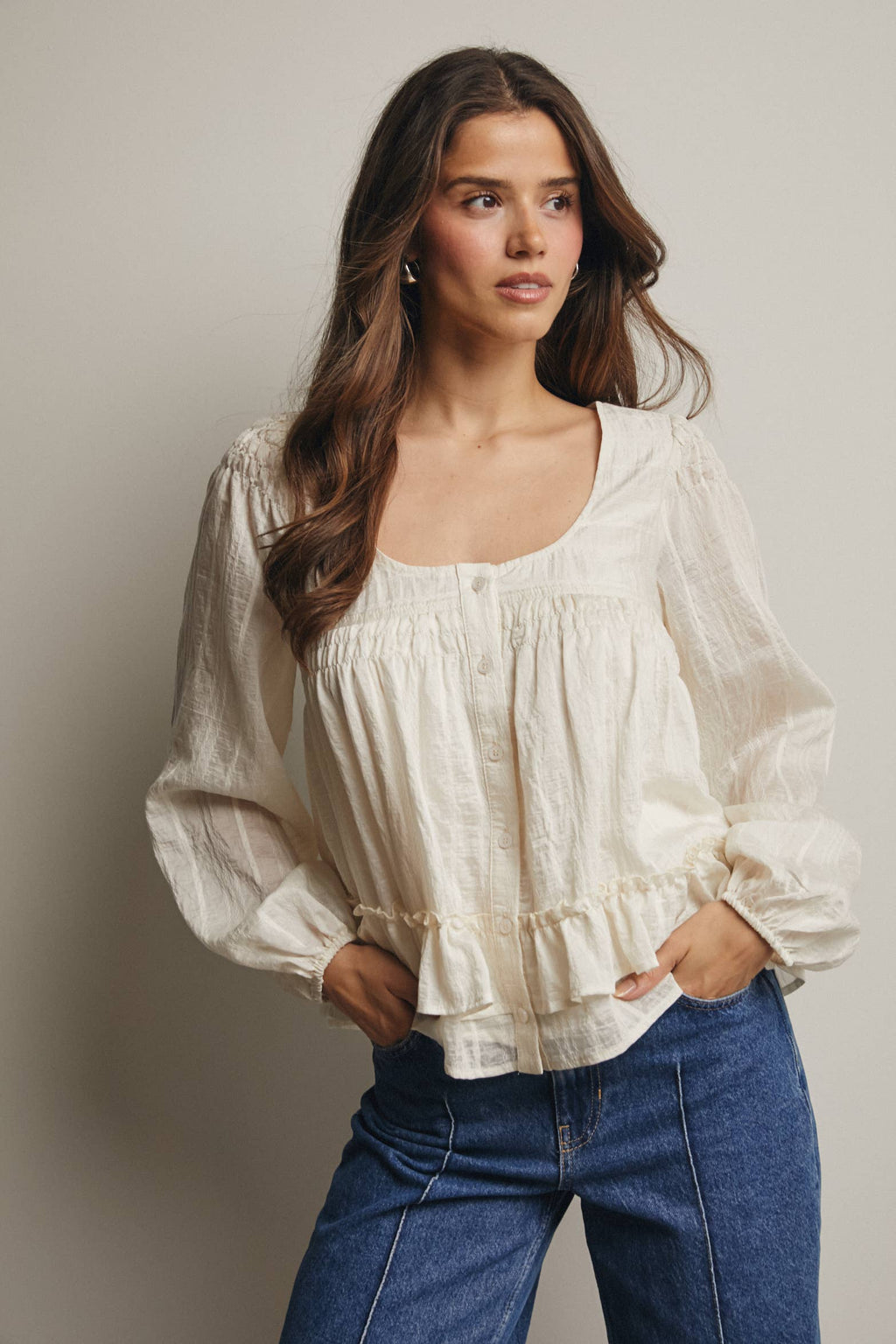 Ruffle Hem Peasant Blouse