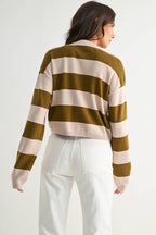TAUPE AND OLIVE BOLD STRIPE SWATER
