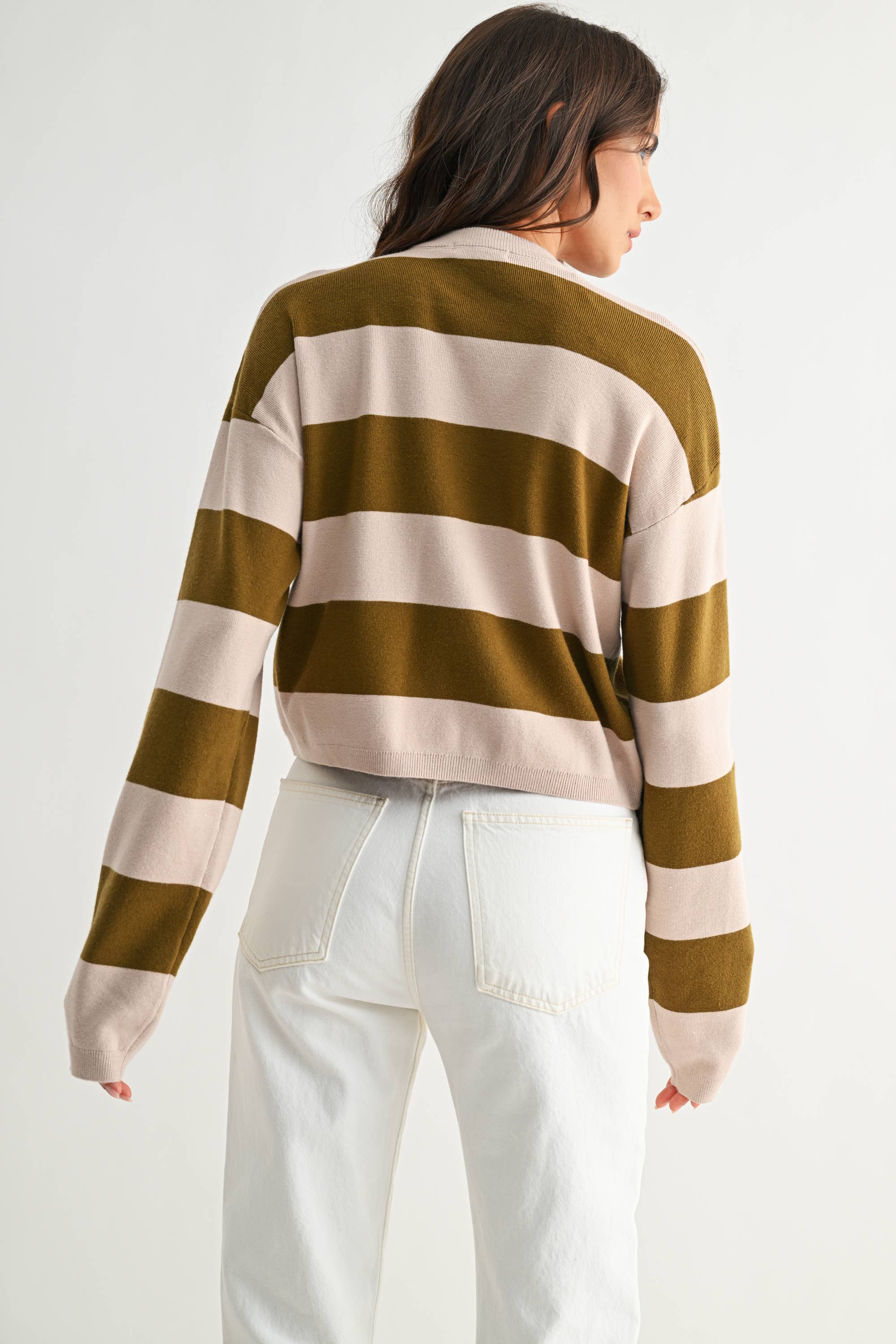 TAUPE AND OLIVE BOLD STRIPE SWATER