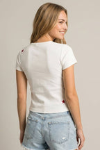 RIBBED T SHIRT WITH EMBROIDERY
