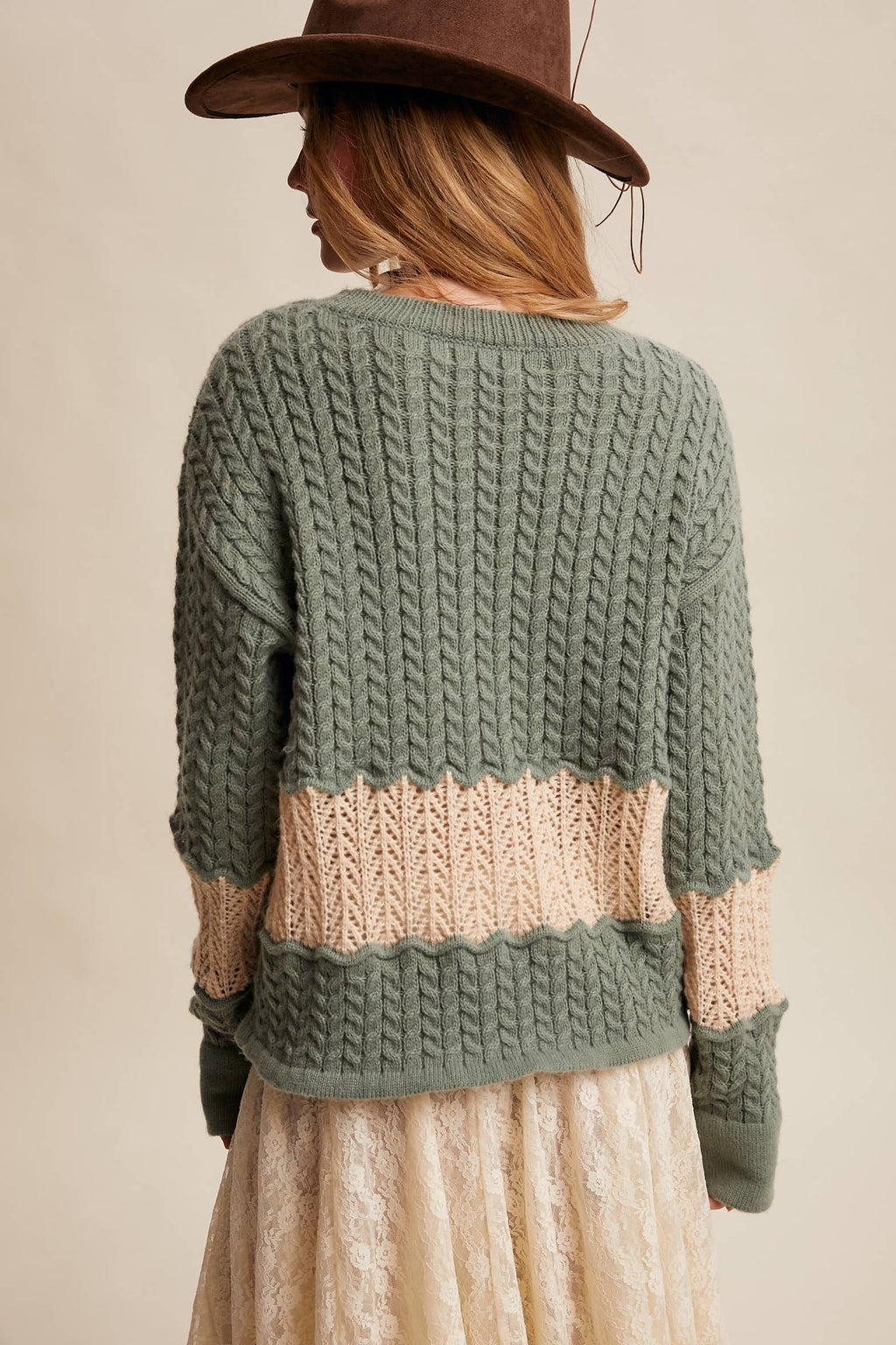 Colorblock Cable Knit Sweater