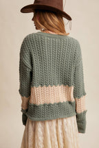 Colorblock Cable Knit Sweater