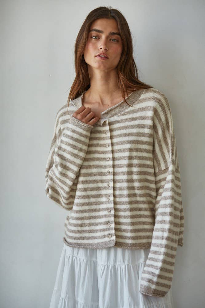 Knit Sweater Striped Buttondown Cardigan Top
