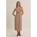 AUTUMN HARVEST RUFFLED PLAID BODY SKIMMING SLIT MIDI DRESS