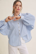 FRENCH CAFE MIXED STRIPE BATWING BUTTON-DOWN SHIRT