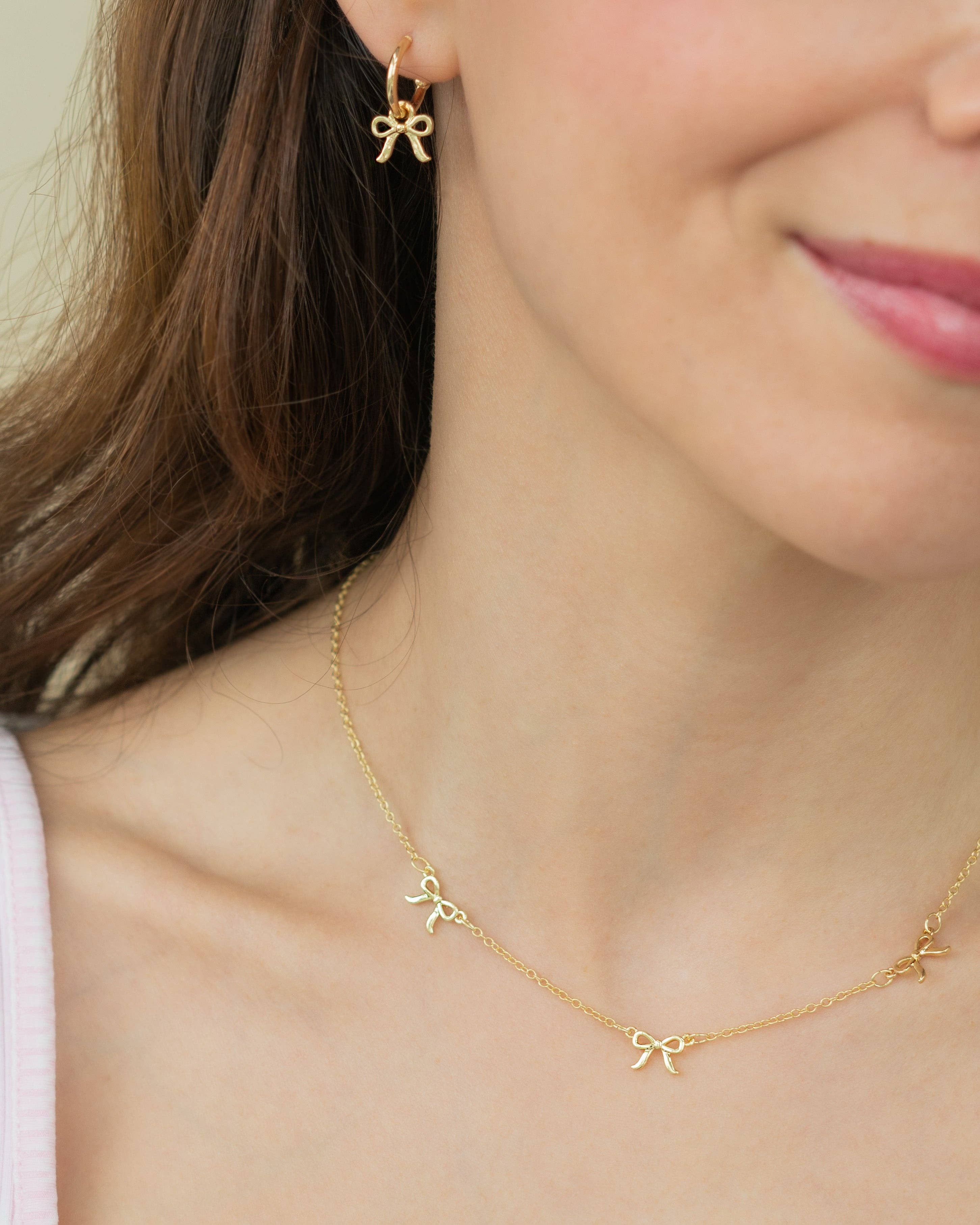 Beautiful Bow Charm Hoops