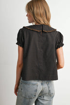 Plaid Peter Pan Collar Puff Sleeve Blouse