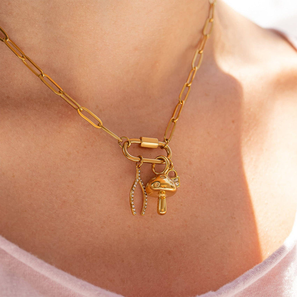 18K Gold Paperclip Carabiner Necklace