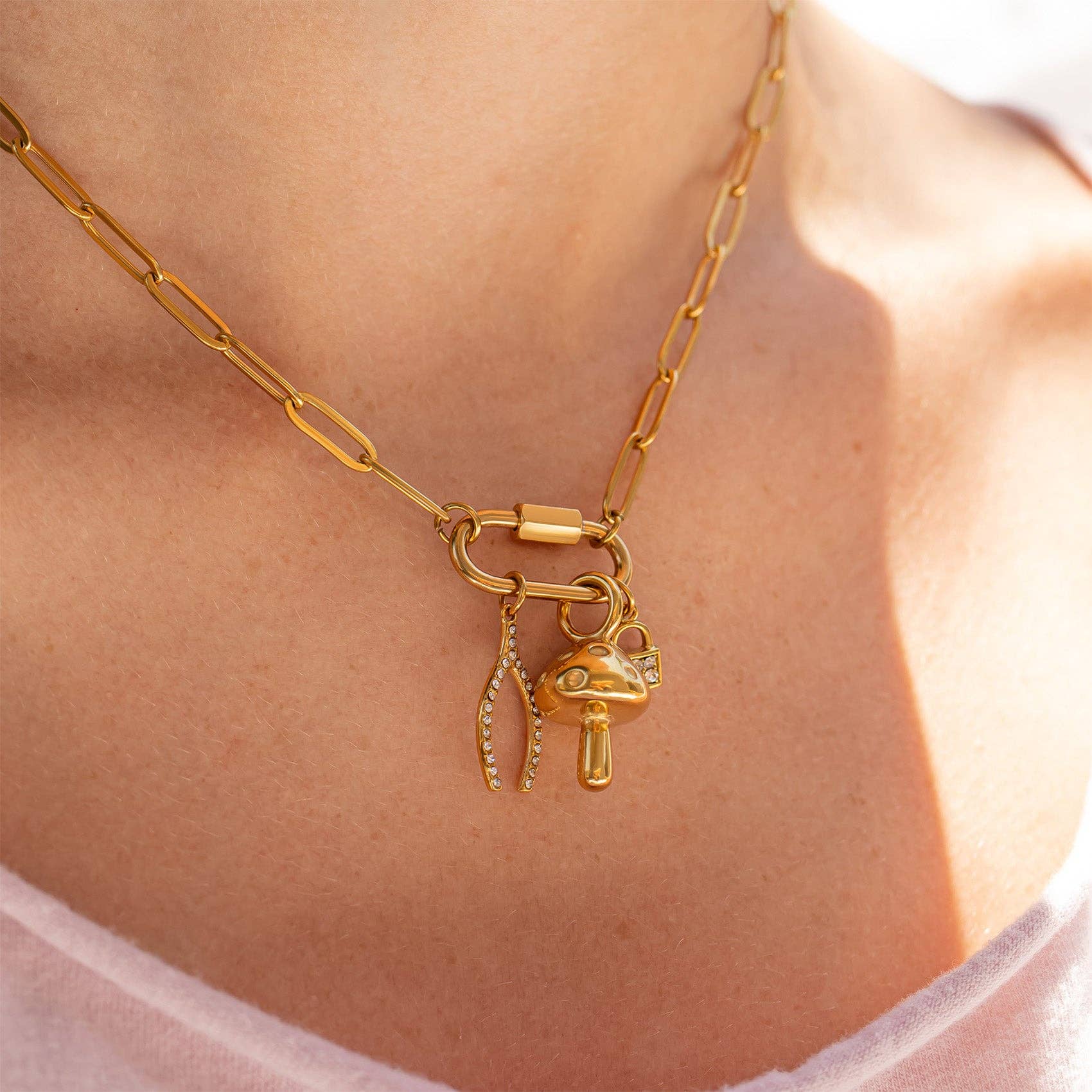 18K Gold Paperclip Carabiner Necklace