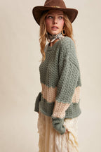 Colorblock Cable Knit Sweater