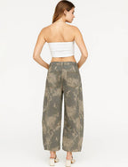 Block Print Floral Print Pocket Barrel Leg Jeans