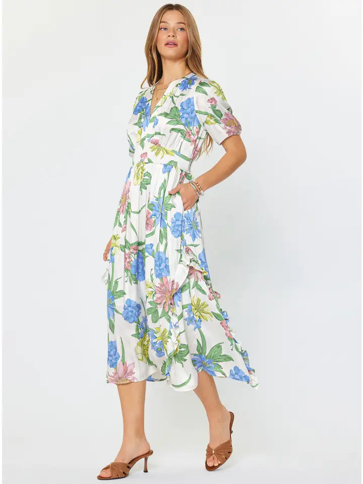 Floral Printed Ruffle Midi Dress