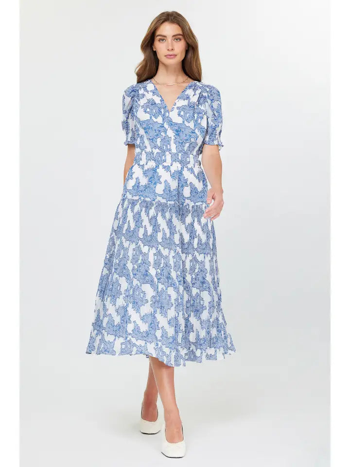 Floral Printed Pleated Midi Dress