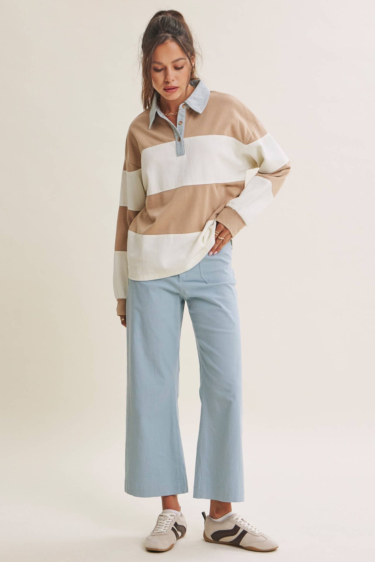 HERITAGE WEEKEND MINERAL-WASHED TWILL TERRY MIXED RUGBY TOP