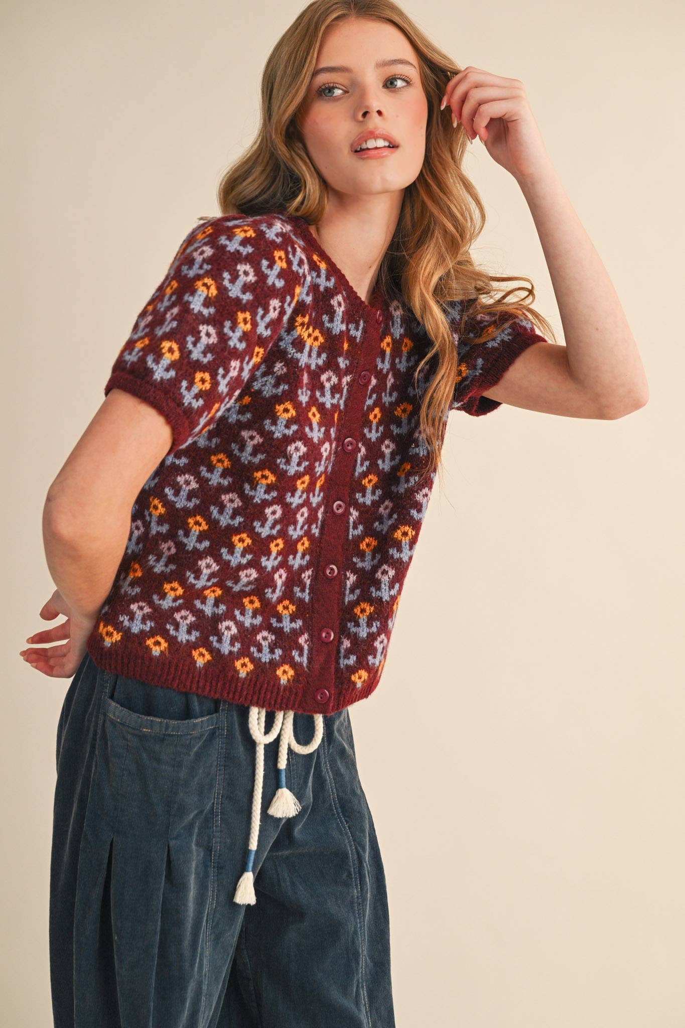 Floral Short Sleeve Cardigan