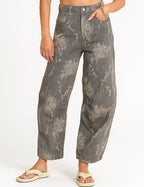 Block Print Floral Print Pocket Barrel Leg Jeans