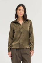 HIDDEN PLACKET SATIN SHIRT