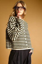 STRIPED BUTTON FRONT SWEATER CARDIGAN