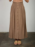 Smocked Waist Ruffle Button Down Skirt