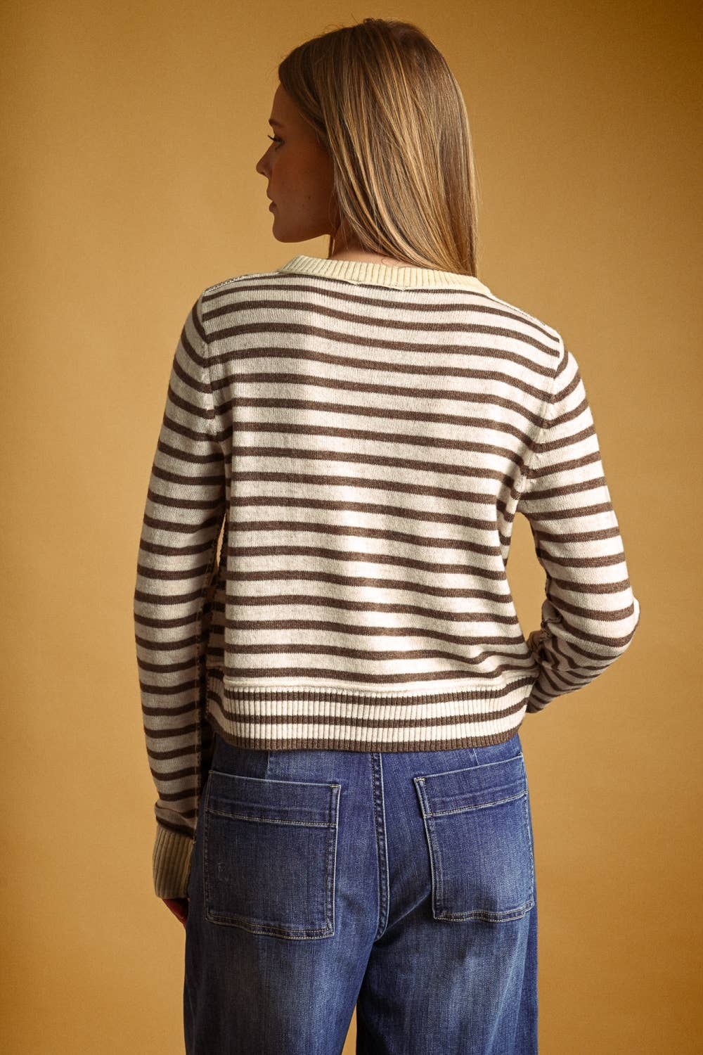 STRIPED PATTERN BUTTON FRONT CARDIGAN