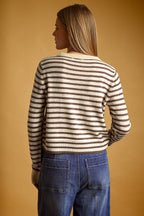 STRIPED PATTERN BUTTON FRONT CARDIGAN
