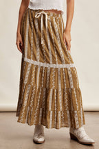 Embroidered Tiered Maxi Skirt