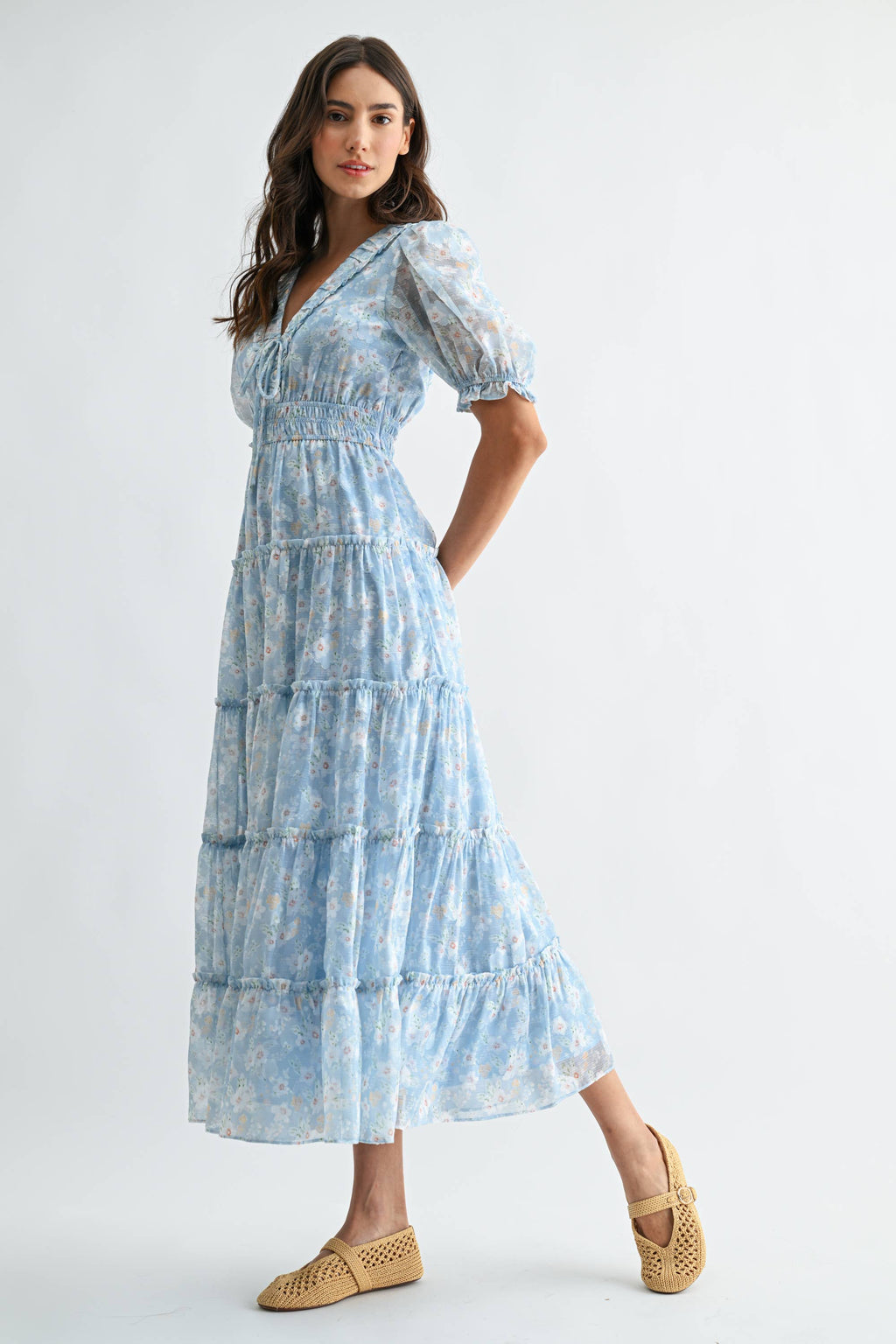 Floral Maxi Dress with Puff Sleeves