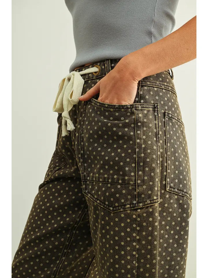 Polka Dot Printed Barrel Pants with Belt