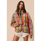 BLEACHED VINTAGE PLAID QUILTED JACKET WITH POCKETS