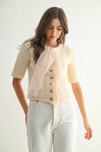 Knit Cardigan with Chiffon Bow