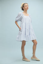 Plaid Puff Sleeve Tiered Mini Dress