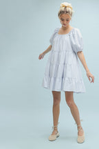 Plaid Puff Sleeve Tiered Mini Dress