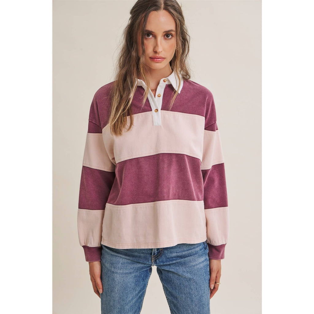 HERITAGE WEEKEND MINERAL-WASHED TWILL TERRY MIXED RUGBY TOP