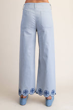 Colette Scallop-Hem Wide-Leg Pants