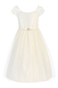 Satin & Tulle Dress with Pearl Brooch