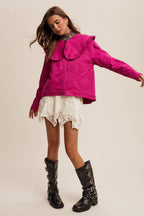 Ruffled Collar Denim Jacket