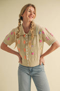 Hand Embroidered Button Down Sweater