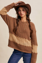 Colorblock Cable Knit Sweater