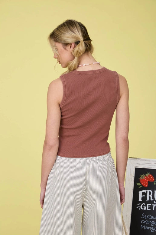 Ribbed Knit Button Down Tank