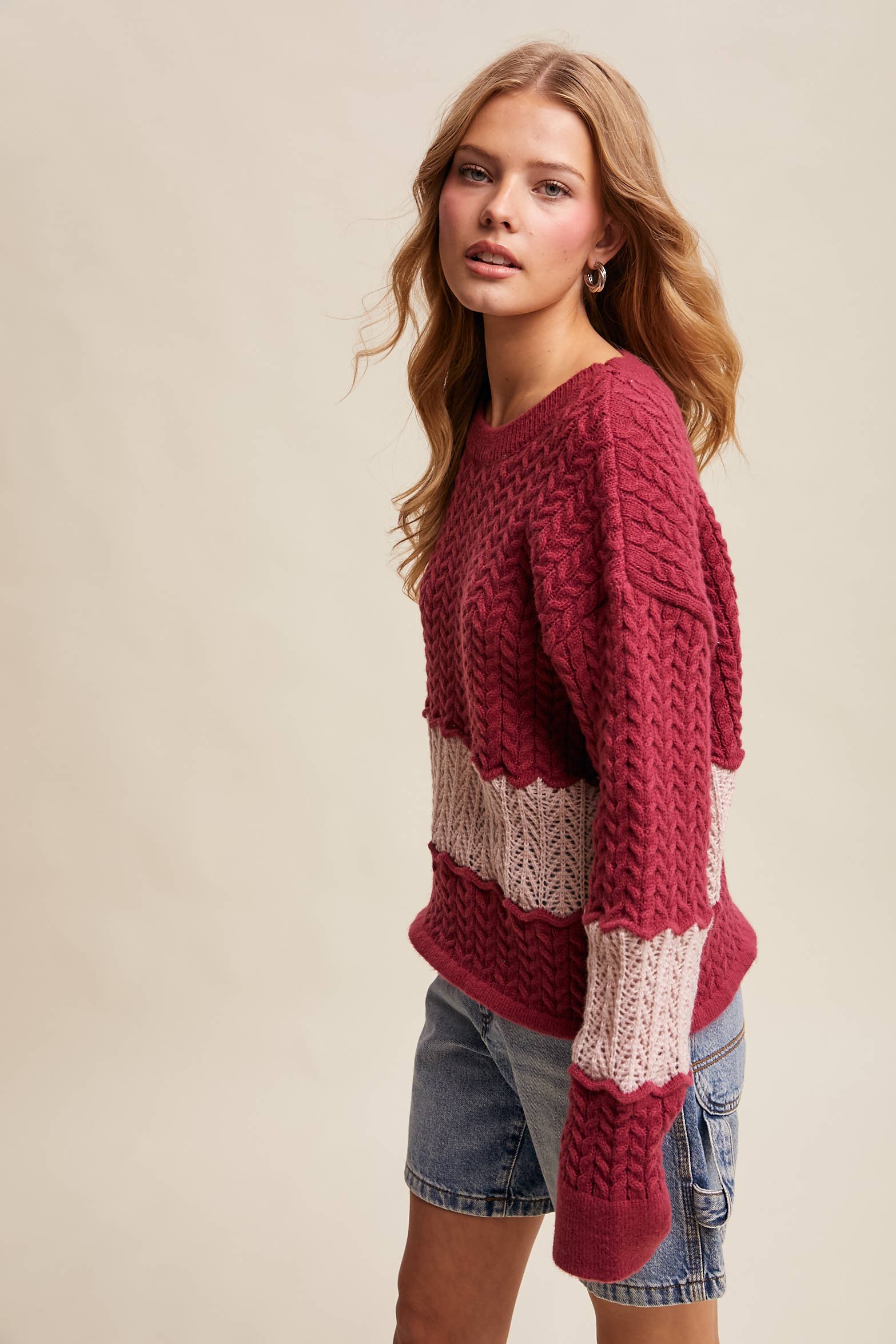 Colorblock Cable Knit Sweater