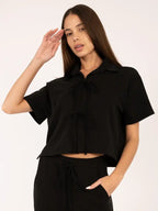 Tie-Front Collared V Neck Lounge Set