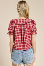 Plaid Ruffle Collar Button Up Blouse